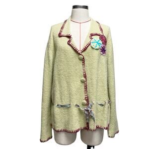 Vintage J.Jill Womens Size XL Green Knit Stretch Button Cardigan Sweater